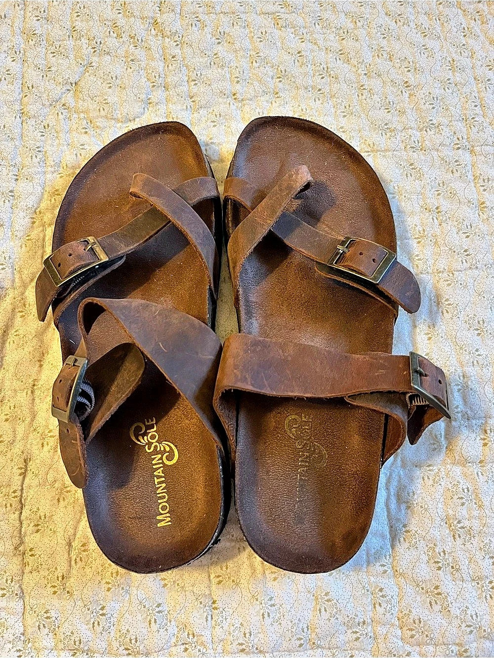 Mountain Soul Brown Leather-Style Buckle Sandals 9 NWOT